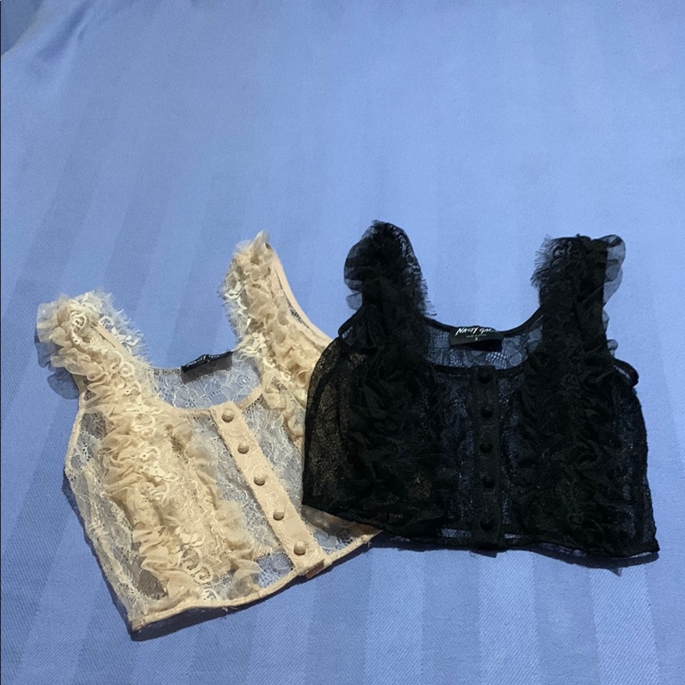 Nasty Gal Lace Tank Tops - Black and Cream